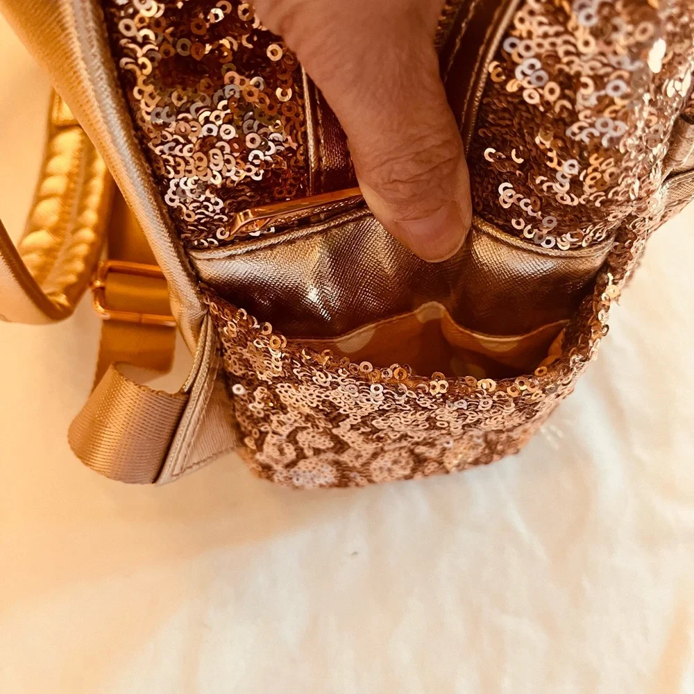 Disney Parks Loungefly Rose Gold Sequined Mini Backpack